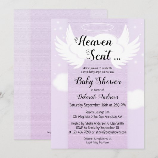Heaven Sent Angel Wings Baby shower Uitnodiging (Voorkant / Achterkant)