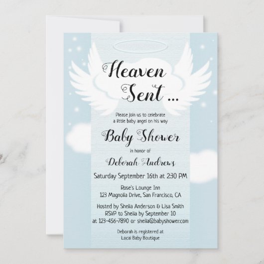 Heaven Sent Angel Wings Boy Baby shower Kaart (Voorkant)