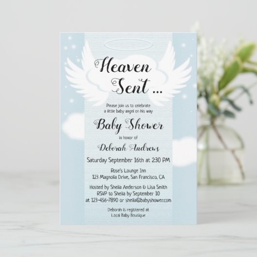 Heaven Sent Angel Wings Boy Baby shower Kaart (Staand voorkant)