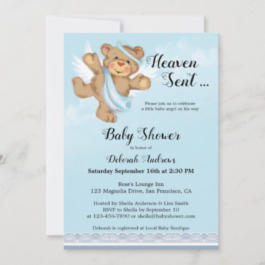 Heaven Sent Angel Wings Boy Baby shower Kaart (Voorkant)