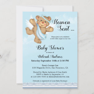 Heaven Sent Angel Wings Boy Baby shower Kaart