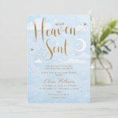 Heaven Sent Baby shower Blauw en goud Kaart (Staand voorkant)
