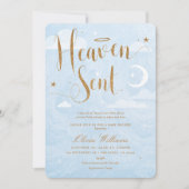 Heaven Sent Baby shower Blauw en goud Kaart (Voorkant)