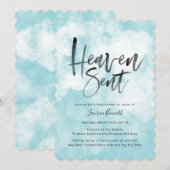Heaven Sent | Baby shower | Blauw Kaart (Voorkant / Achterkant)