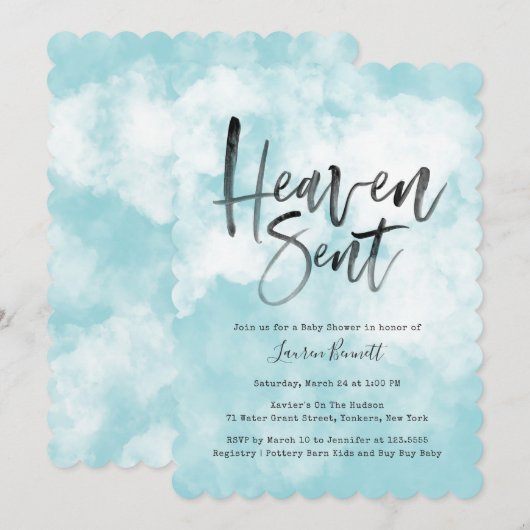 Heaven Sent | Baby shower | Blauw Kaart (Voorkant / Achterkant)