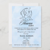Heaven Sent Baby shower Blue Moon Stars Invitation Kaart (Voorkant)