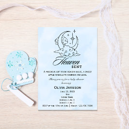 Heaven Sent Baby shower Blue Moon Stars Invitation Kaart
