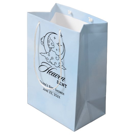 Heaven Sent Baby shower Blue Moon Stars Medium Cadeauzakje (Achterkant Gekanteld)