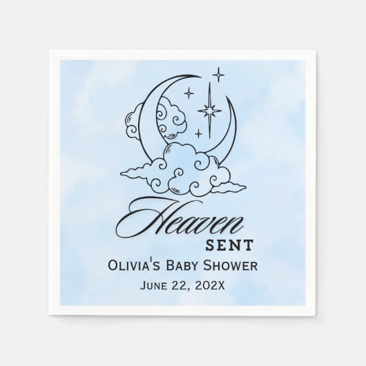 Heaven Sent Baby shower Blue Moon Stars Servet (Voorkant)