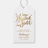 Heaven Sent Baby shower Favor Gold Glitter Cadeaulabel (Voorkant)