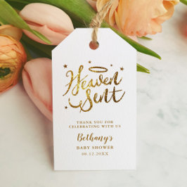 Heaven Sent Baby shower Favor Gold Glitter Cadeaulabel