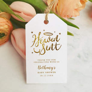Heaven Sent Baby shower Favor Gold Glitter Cadeaulabel