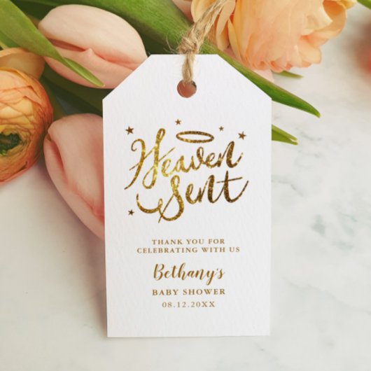 Heaven Sent Baby shower Favor Gold Glitter Cadeaulabel