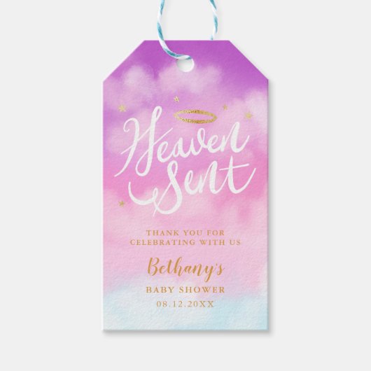 Heaven Sent Baby shower Favor Pink Cadeaulabel (Voorkant)