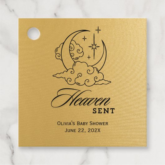 Heaven Sent Baby shower Gouden Maansterren Bedankjes Labels (Voorkant)