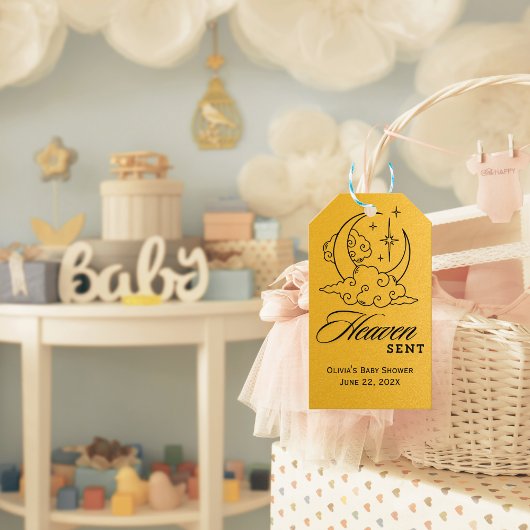 Heaven Sent Baby shower Gouden Maansterren Cadeaulabel