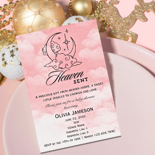 Heaven Sent Baby shower Roze Maan Sterren Uitnodig Kaart