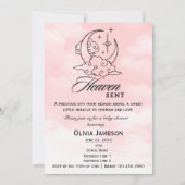 Heaven Sent Baby shower Roze Maan Sterren Uitnodig Kaart (Voorkant)