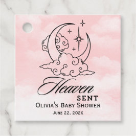 Heaven Sent Baby shower Roze Maansterren Bedankjes Labels