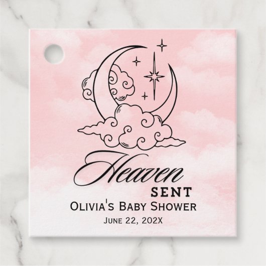 Heaven Sent Baby shower Roze Maansterren Bedankjes Labels (Voorkant)