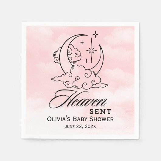 Heaven Sent Baby shower Roze Maansterren Servet (Voorkant)