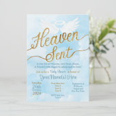 Heaven Sent Baby shower Uitnodiging - Boy Angel (Staand voorkant)