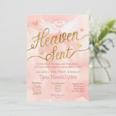 Heaven Sent Baby shower Uitnodiging - Little Angel (Staand voorkant)