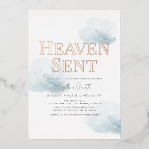 Heaven Sent Blue Cloud Boy Baby shower Folie Uitnodiging