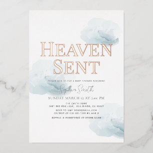 Heaven Sent Blue Cloud Boy Baby shower Folie Uitnodiging
