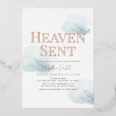 Heaven Sent Blue Cloud Boy Baby shower Folie Uitnodiging (Voorkant)