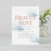 Heaven Sent Blue Cloud Boy Baby shower Folie Uitnodiging (Staand Voorkant)