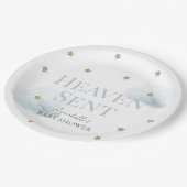 Heaven Sent Blue Cloud Boy Baby shower Papieren Bordje (Gekanteld)