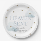 Heaven Sent Blue Cloud Boy Baby shower Papieren Bordje (Voorkant)