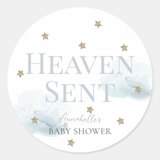 Heaven Sent Blue Cloud Boy Baby shower Ronde Sticker (Voorkant)