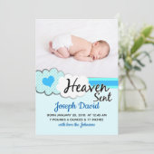 Heaven Sent Blue Clouds Foto geboorteaankondiging Aankondiging (Staand voorkant)