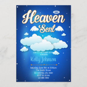 Heaven sent boy baby shower uitnodiging
