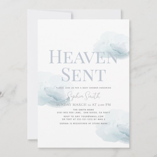 Heaven Sent Boy Blue Cloud Baby shower Kaart (Voorkant)