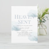 Heaven Sent Boy Blue Cloud Baby shower Kaart (Staand voorkant)