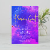 Heaven Sent Celestial Roze en Blauw Baby shower Folie Uitnodiging (Staand Voorkant)