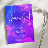 Heaven Sent Celestial Roze en Blauw Baby shower Folie Uitnodiging