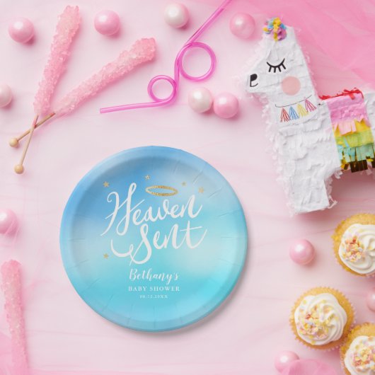 Heaven Sent Christelijk Thema Blauw Baby shower Papieren Bordje (Feest)