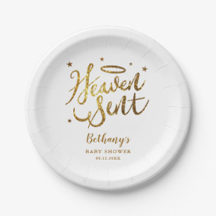 Heaven Sent Christelijk Theme Baby shower Gold Papieren Bordje
