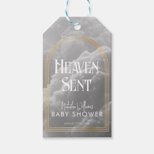 Heaven Sent Clouds Golden Neutral Baby shower Cadeaulabel (Voorkant)