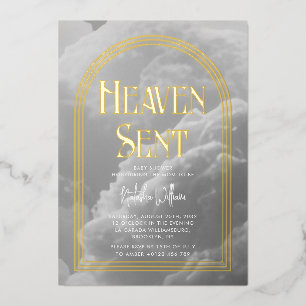 Heaven Sent Clouds Golden Neutral Baby shower Folie Uitnodiging