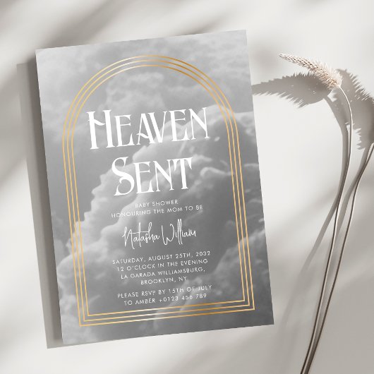 Heaven Sent Clouds Golden Neutral Baby shower Kaart