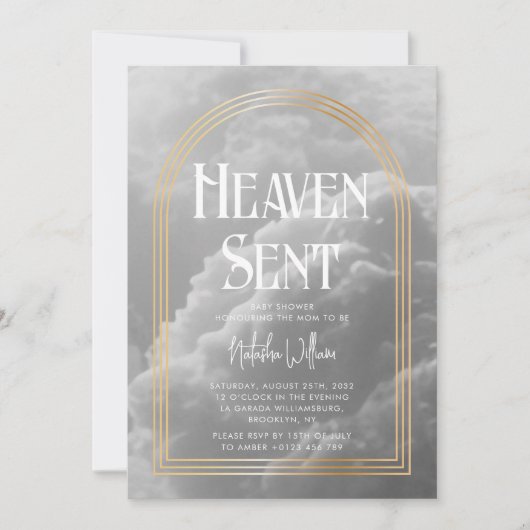 Heaven Sent Clouds Golden Neutral Baby shower Kaart (Voorkant)