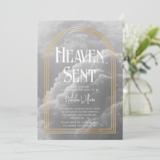 Heaven Sent Clouds Golden Neutral Baby shower Kaart (Staand voorkant)
