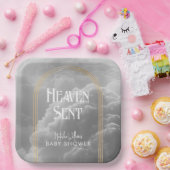Heaven Sent Clouds Golden Neutral Baby shower Papieren Bordje (Feest)