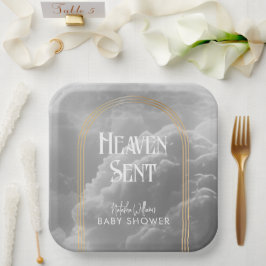 Heaven Sent Clouds Golden Neutral Baby shower Papieren Bordje