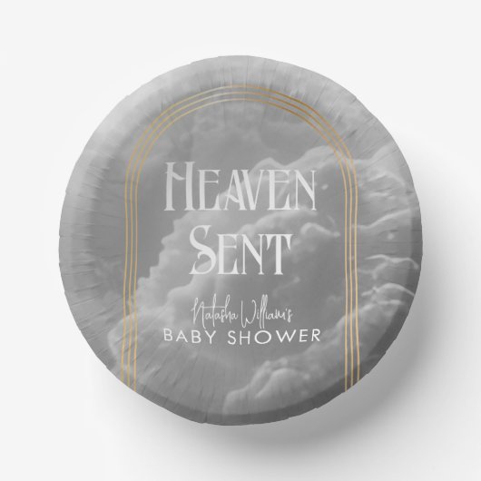 Heaven Sent Clouds Golden Neutral Baby shower Papieren Kommen (Voorkant)